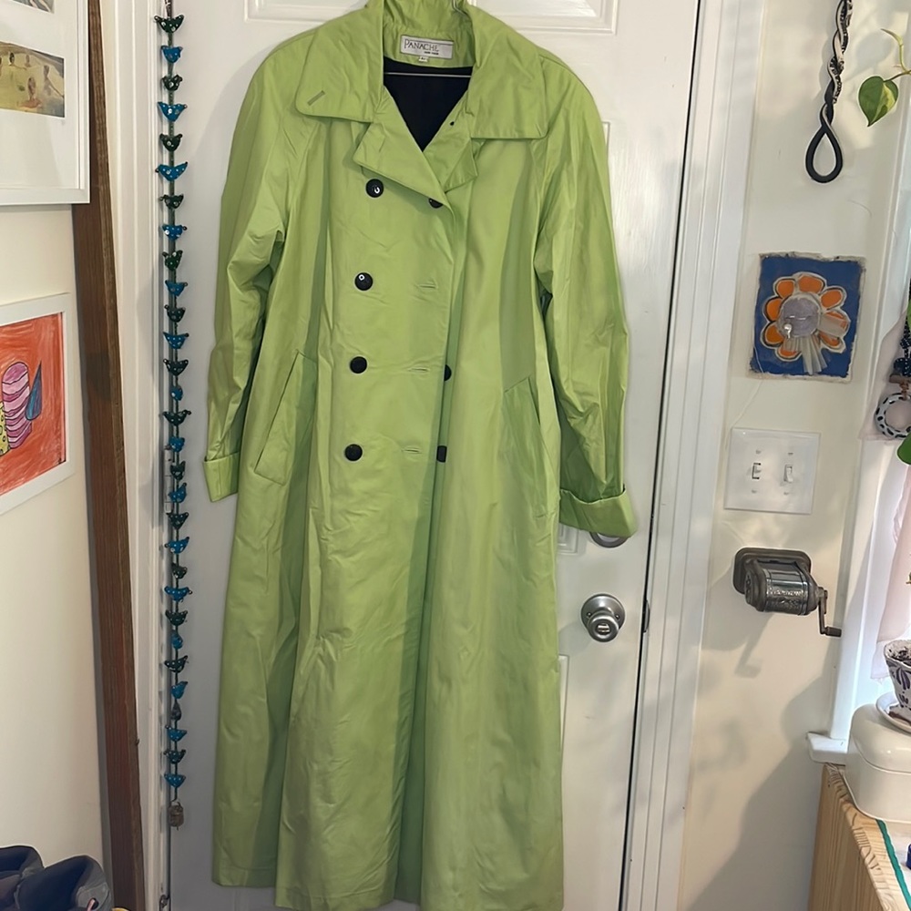 Bright green rain trenchcoat
